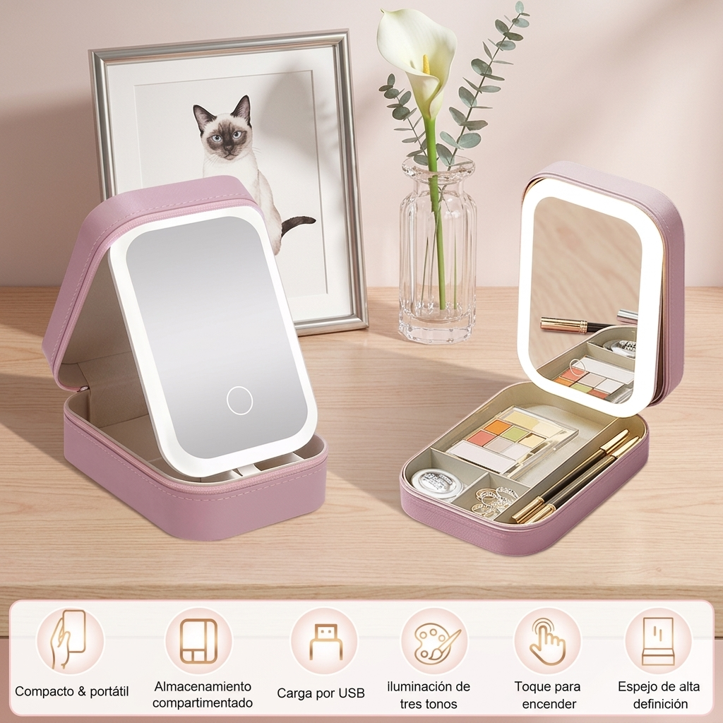Joyero Organizador con Espejo y Luz LED