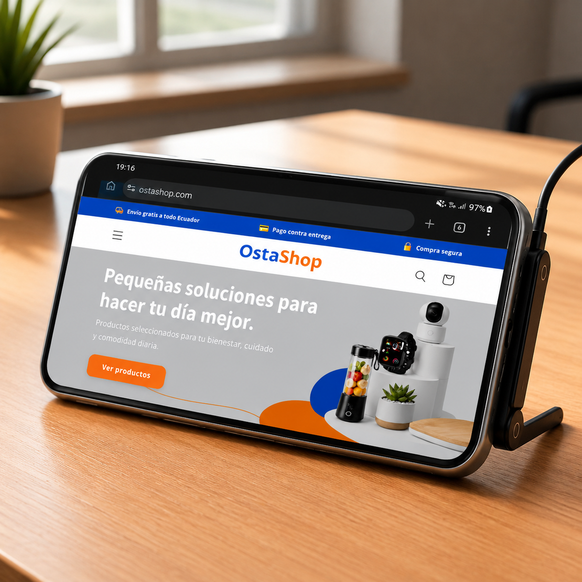 Cable Tipo C 2 en 1: Carga Rápida 240W y Soporte para Celular