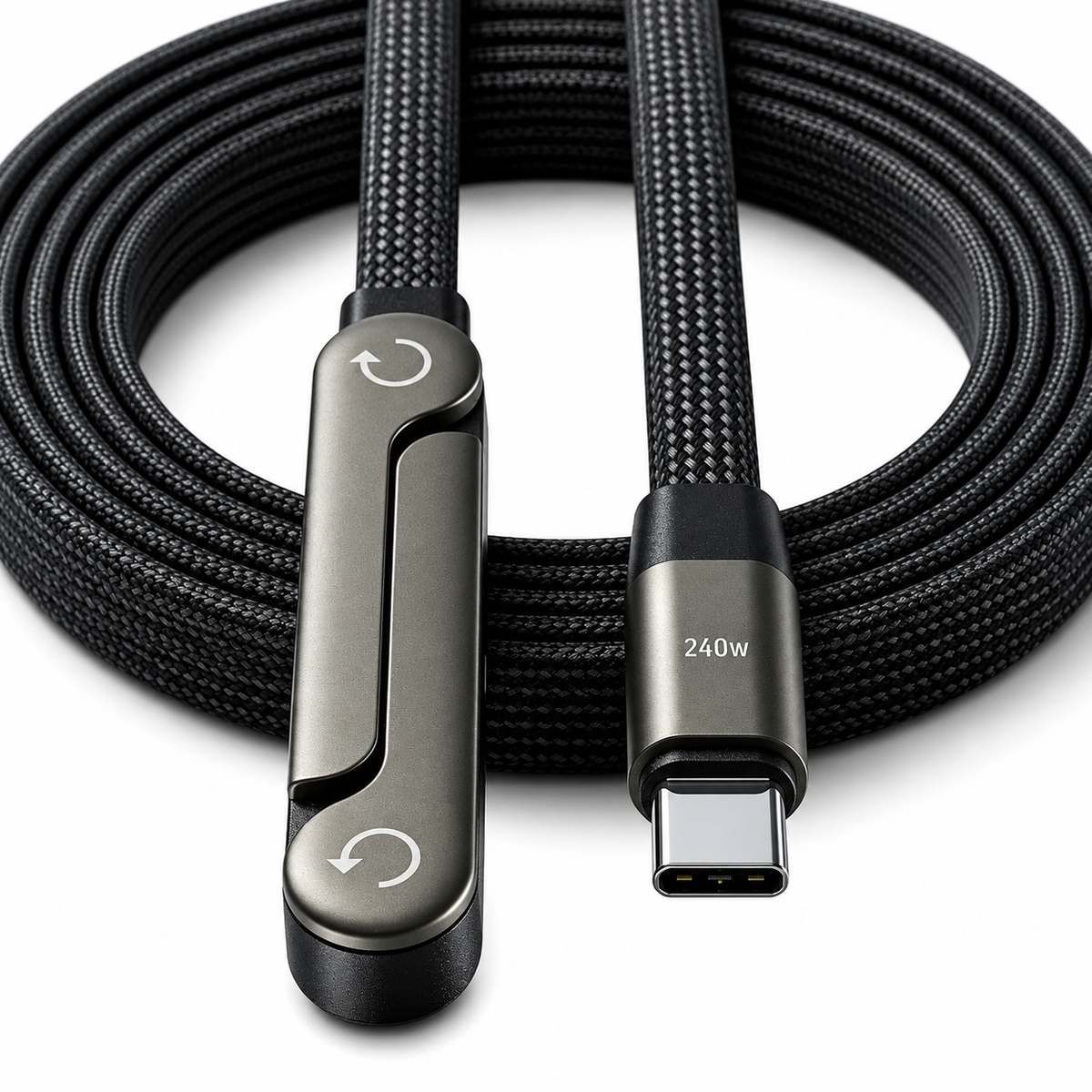 Cable Tipo C 2 en 1: Carga Rápida 240W y Soporte para Celular